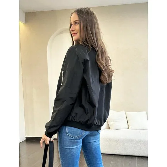 Women's Bomber Jacket Casual Coat Zip Up Pockets Lightweight Fall Spring